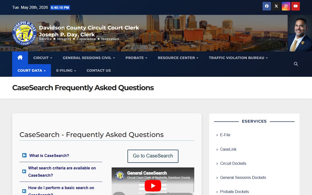 Davidson County court records CaseSearch FAQ and search filters