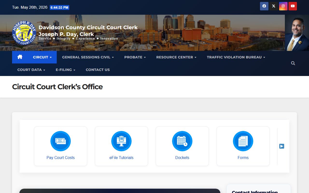 Davidson County Circuit Court Clerk records civil jurisdiction and fees