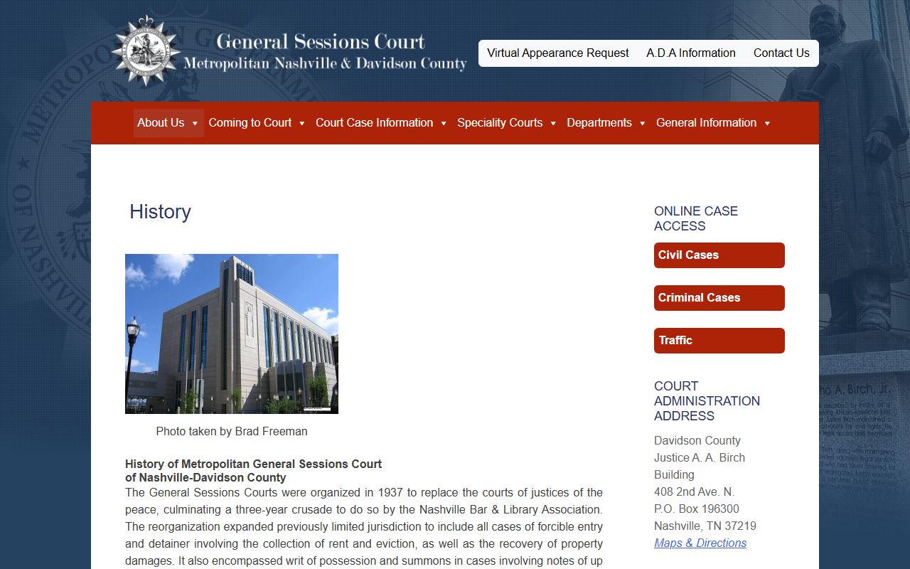 Davidson County General Sessions Court history page