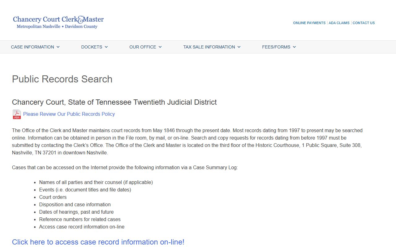 Davidson County Chancery court records public search page