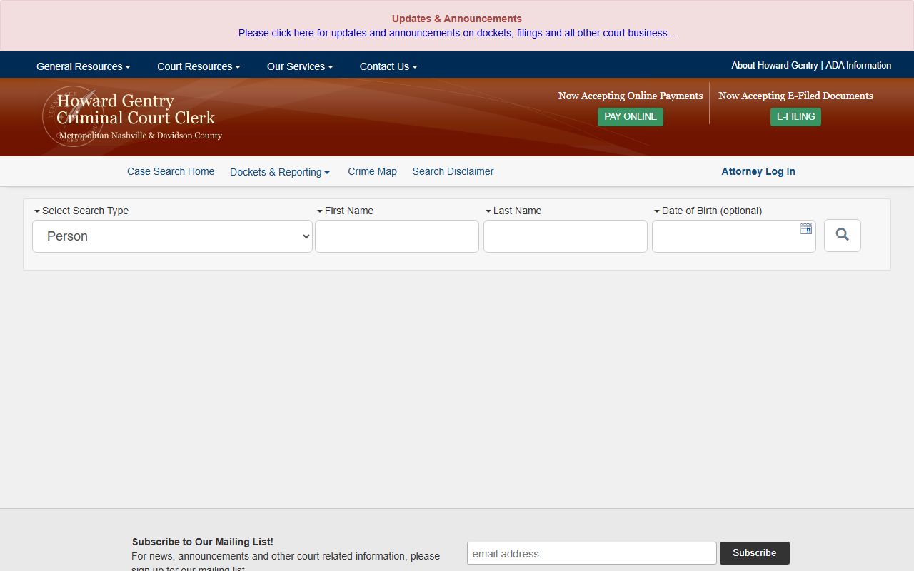 Davidson County criminal court records public case search portal