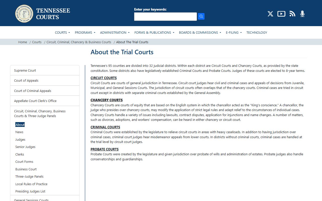 Davidson County Court records Tennessee trial court structure overview
