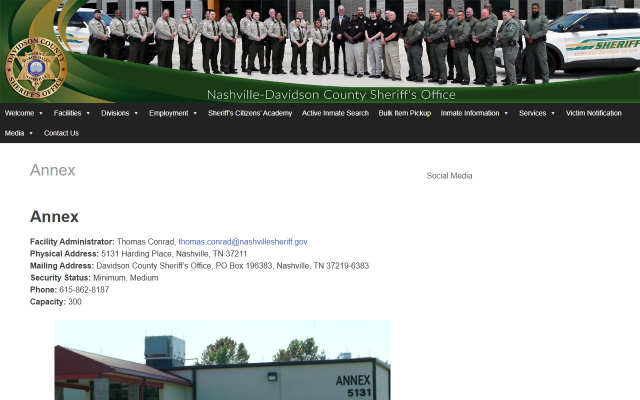 Davidson County jail and inmate records Annex facility page