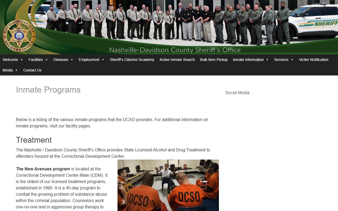 Davidson County jail and inmate records programs page