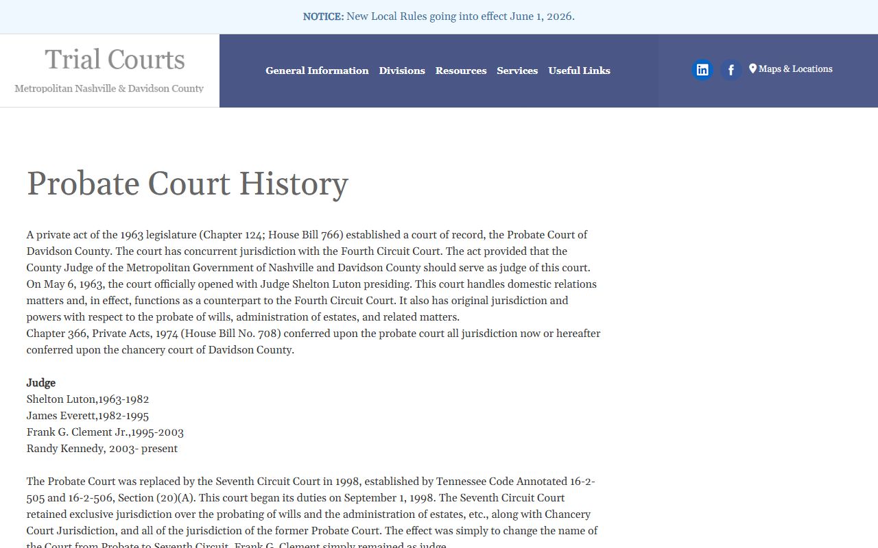Davidson County probate records court history page