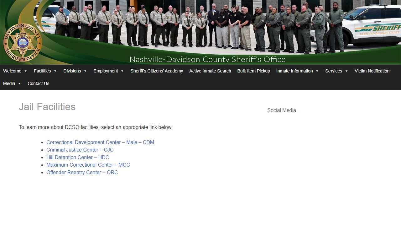 Davidson County jail facilities and inmate records index