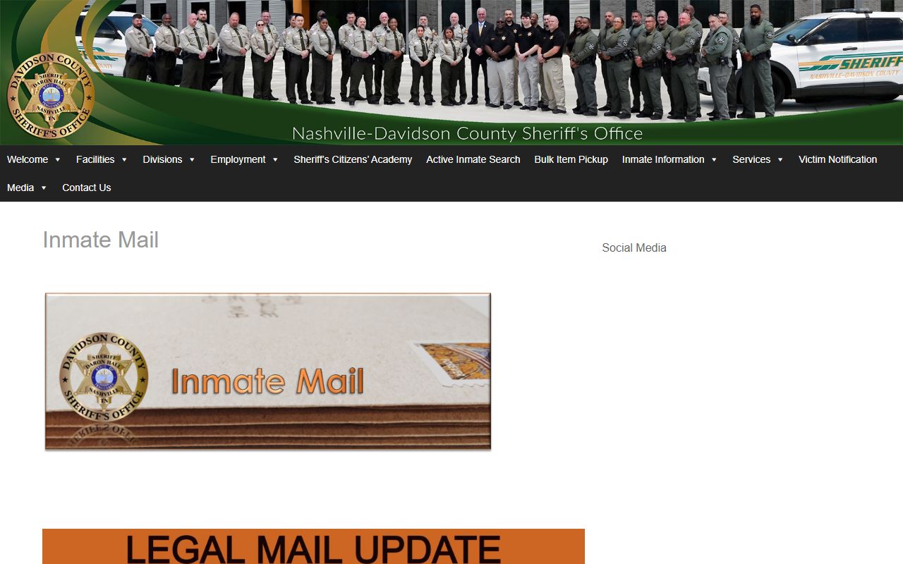 Davidson County jail inmate mail policy and records